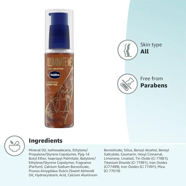 Vaseline - Illuminate Me Shimmering Body Oil - 3.3oz - (C) - Mose Wig