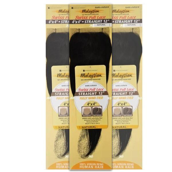 Sensationnel Bare & Natural Frontal Lace Closure Malaysian Virgin Remi - 4X4 Swiss Full Lace Closure Straight 12