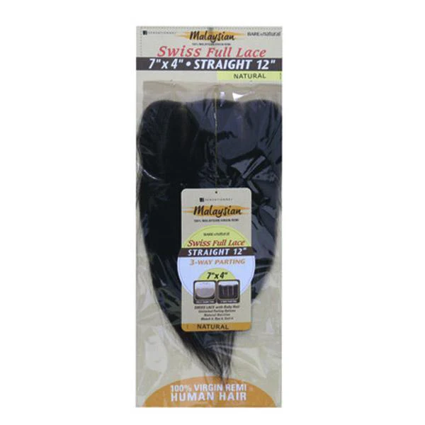 Sensationnel Bare & Natural Frontal Lace Closure Malaysian Virgin Remi - 7x4 Swiss Lace Closure Straight 12