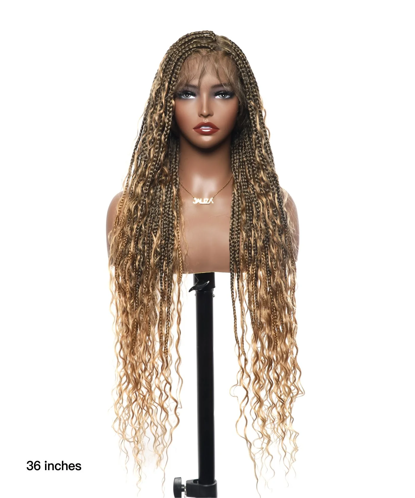 Square Base Human Hair Boho Curls Full Lace Tangleless Knotless Boho Box Braided Wig 36