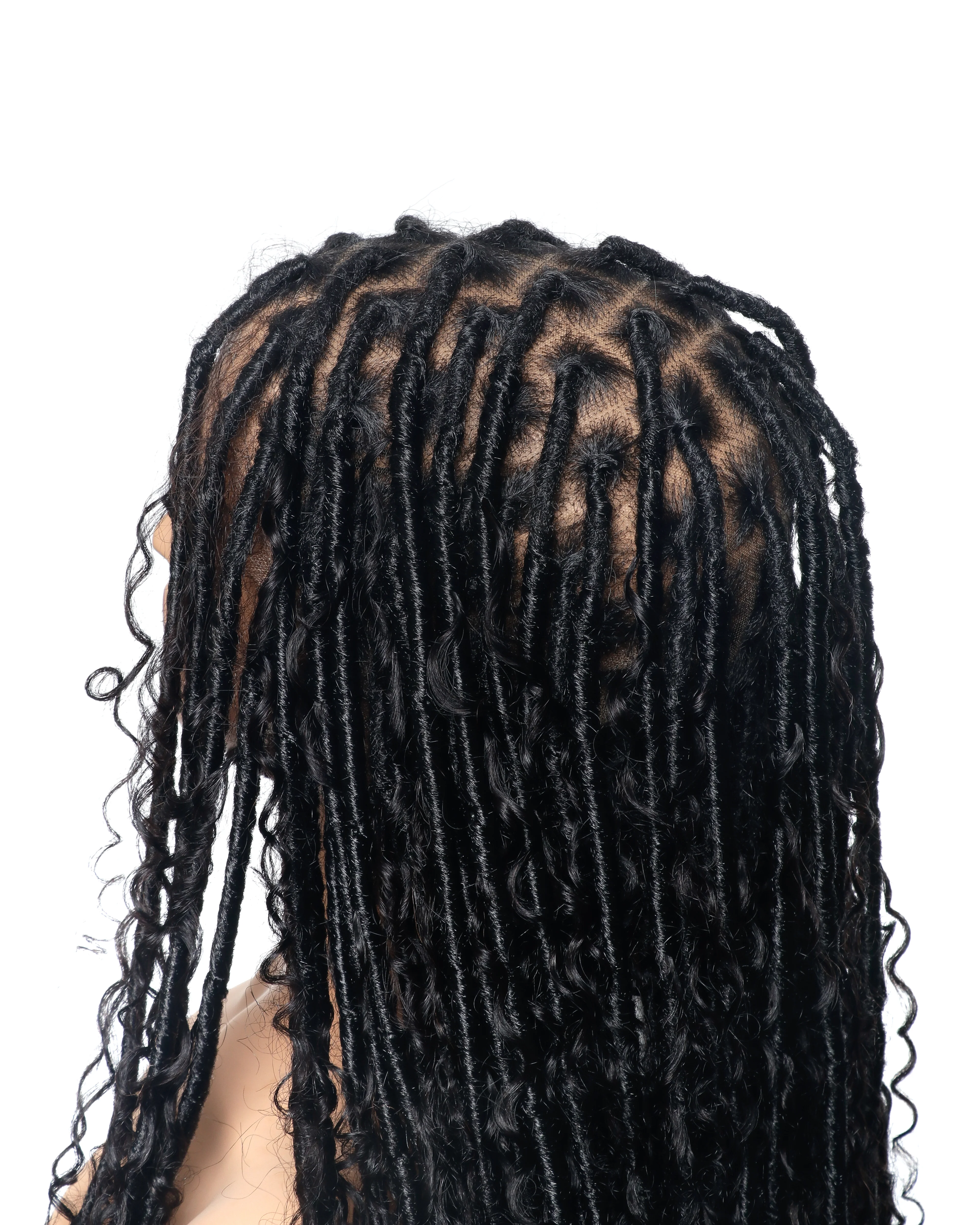 Salon-Level Knotless Boho Style Soft Locs 30” HD Full Lace Human Hair Boho Curls 80 Strands Braided Wig - Mose Wig