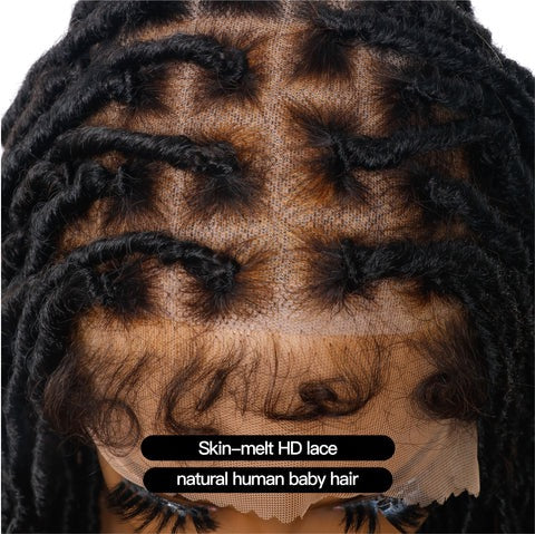 Pre Bleached Human Hair Lace Locs Braided Wig 30“ 65 Strands - Human Baby Hair - Mose Wig