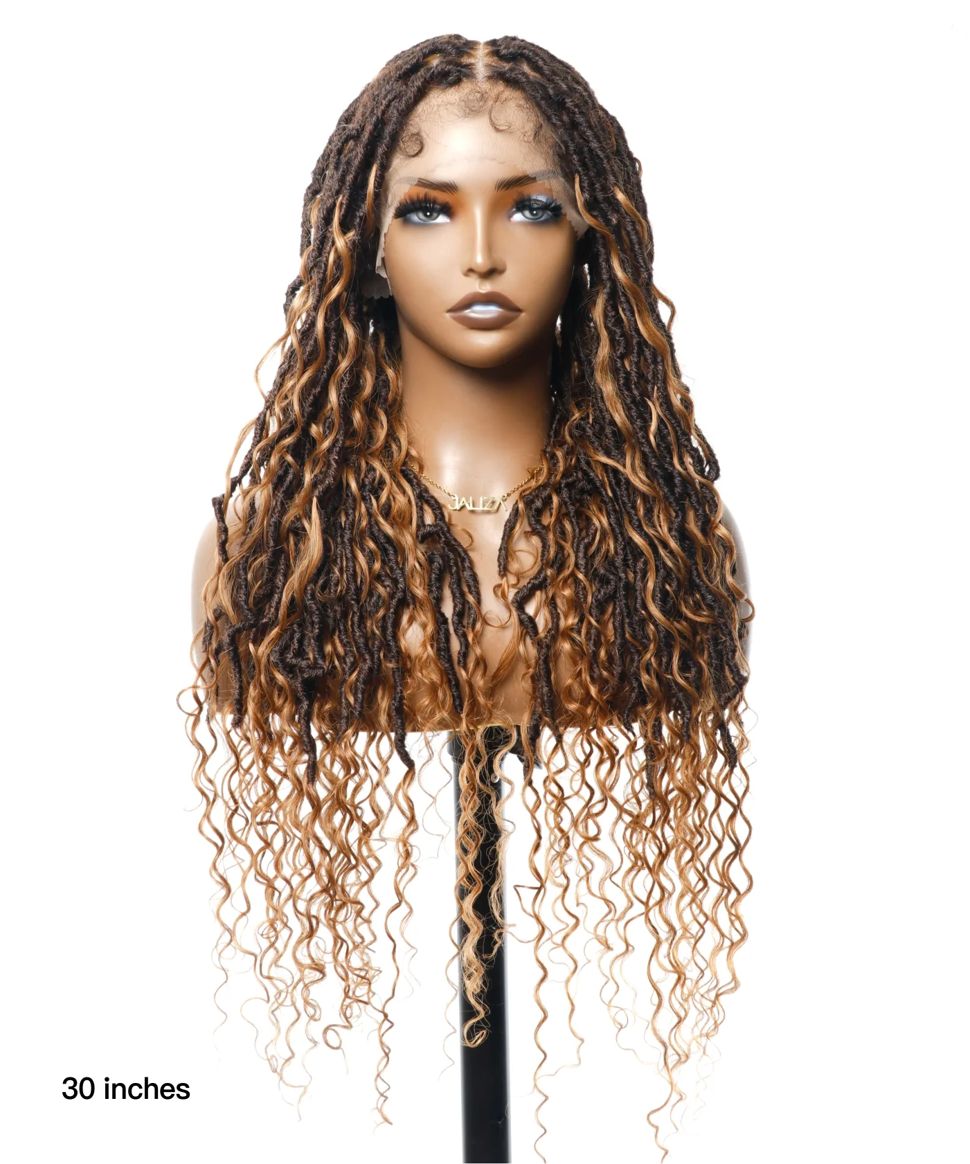 Pre Bleached Human Hair Lace Tangleless Boho Locs Braided Wig 30“ Human Hair Boho Curls - Mose Wig