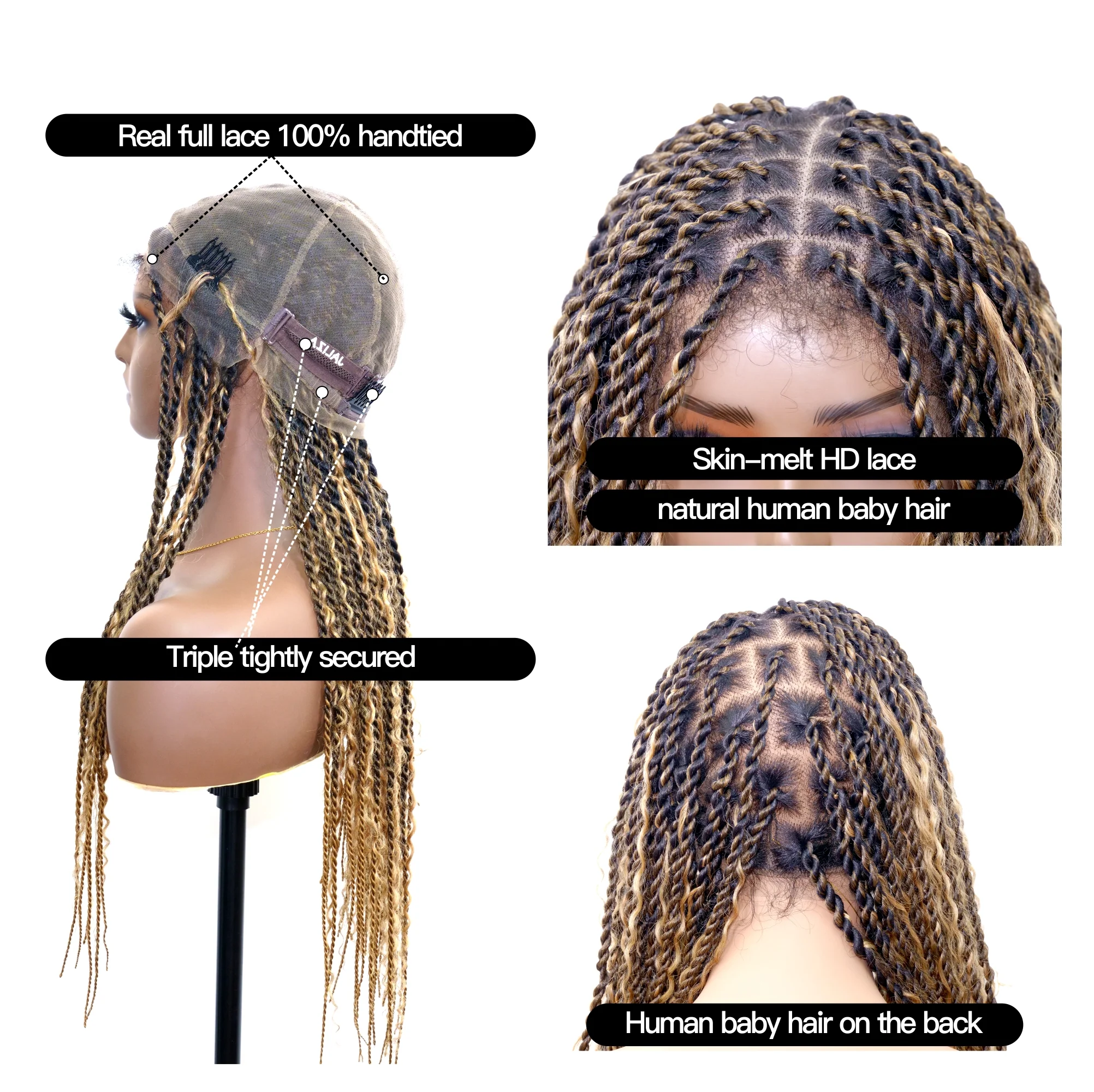 Honey Blond HD Lace Tangleless Boho Twist Braided Wig 79 Strands - Mose Wig