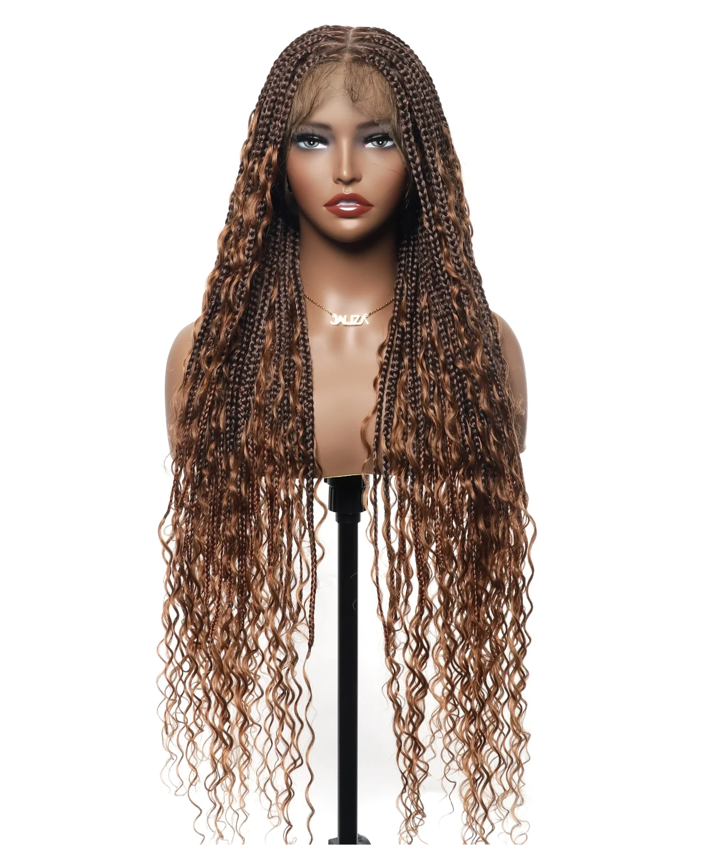 High Density Triangle Base Knotless Human Hair Boho Box Braided Wig 36