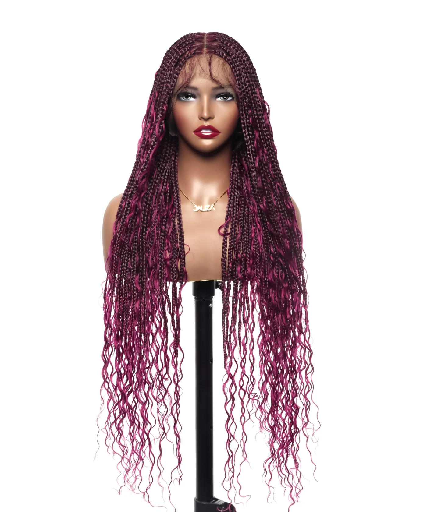 High Density Triangle Base Knotless Human Hair Boho Box Braided Wig 36