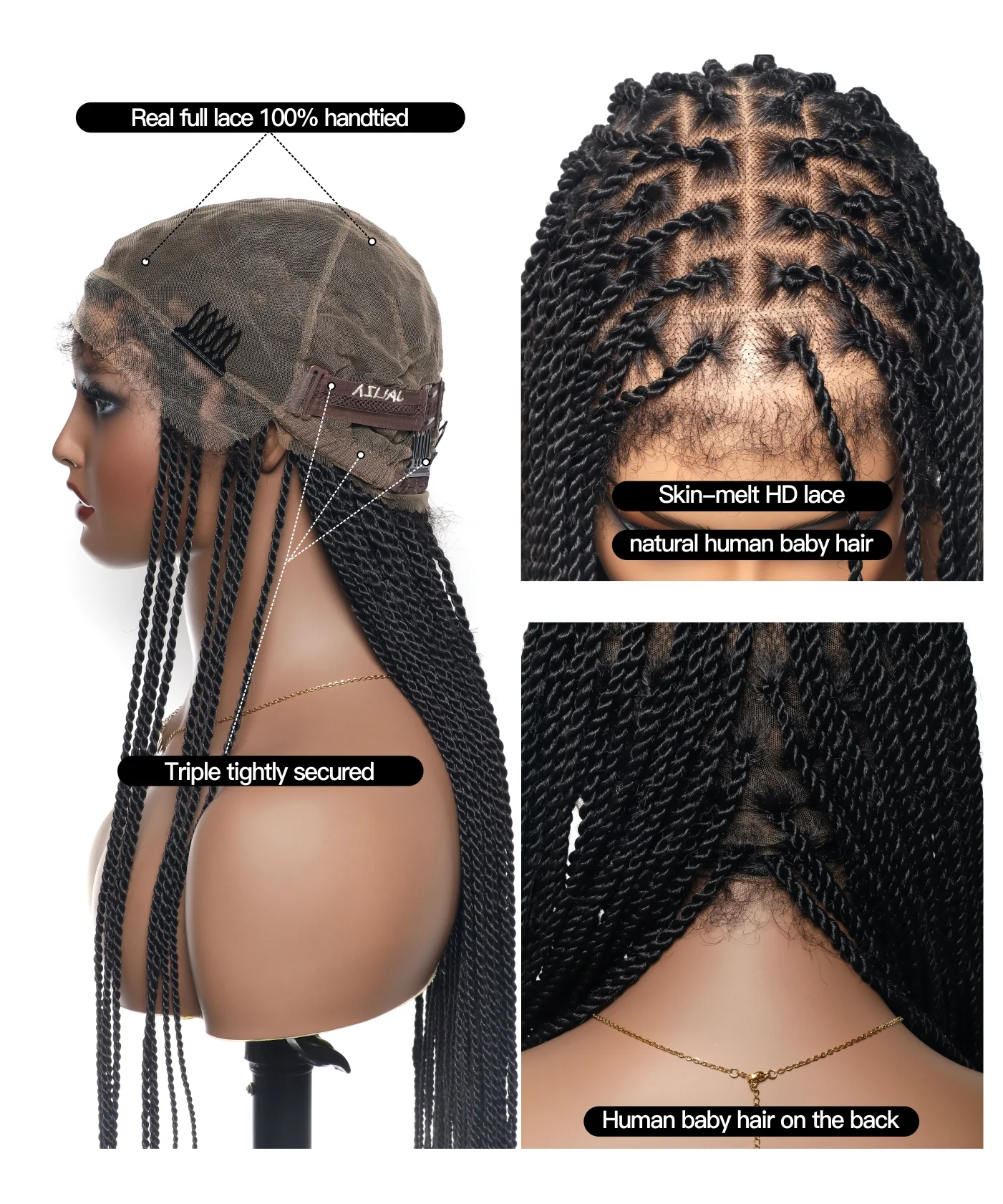 Pre Bleached Human Hair Senegalese Twist Style 36“ HD Lace High Density 100 Strands Braided Wig - Mose Wig