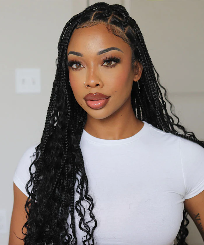 Fancivivi Boho Medium Knotless Box Braids with Curls Over Hip-Length 36