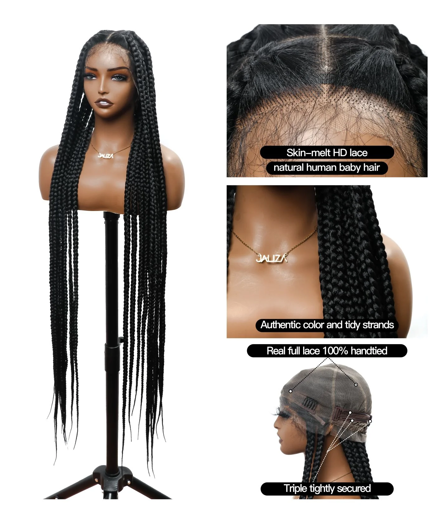Knotless Jumbo Box HD Lace Full Hand-tied Braided Wig 48 Inches 24 Strands - Human Baby Hair - Mose Wig