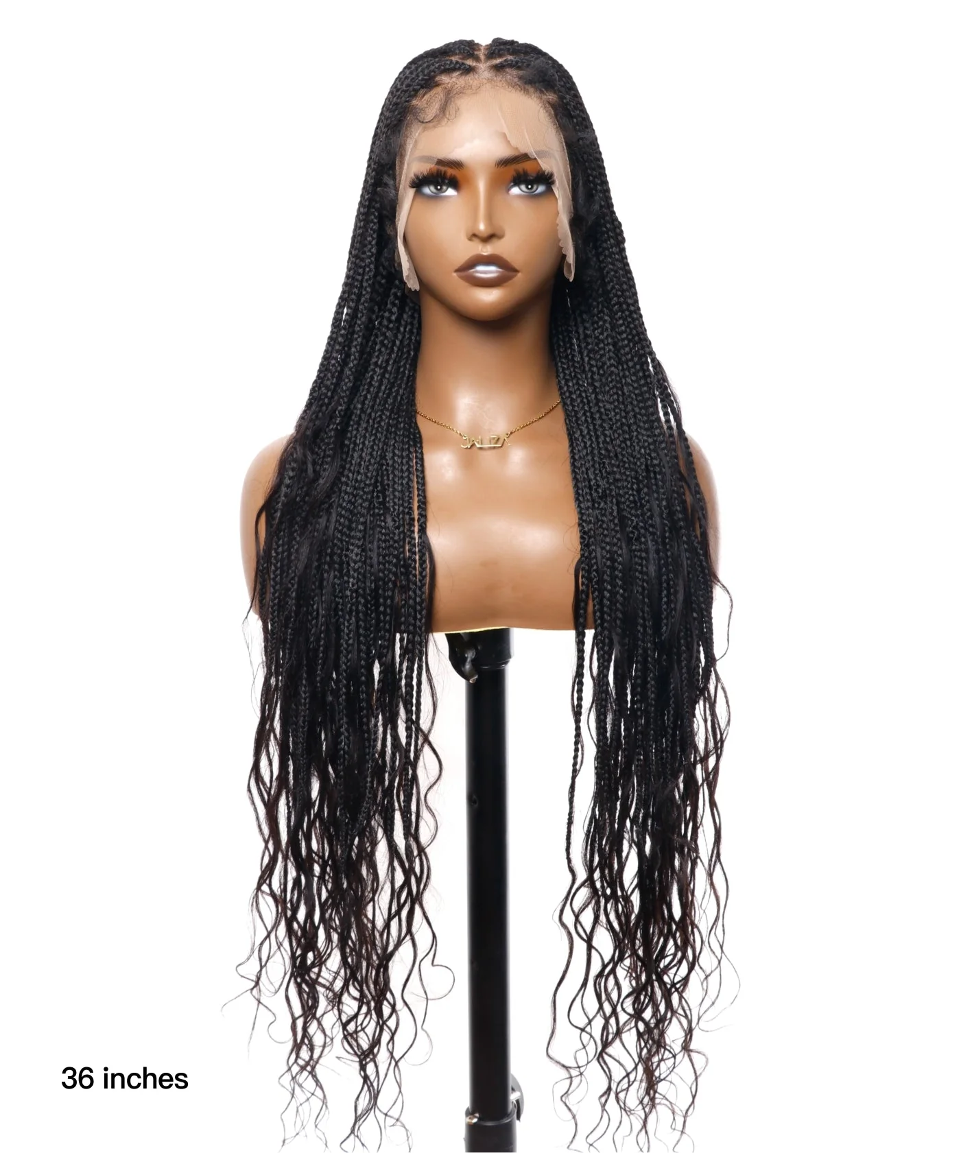 Pre Bleached Human Hair Lace Box Mix Cornrow Human Hair Boho Curls Tangleless Braided Wig 79 Strands (Scheduled to ship in 1-2 weeks) - Mose Wig