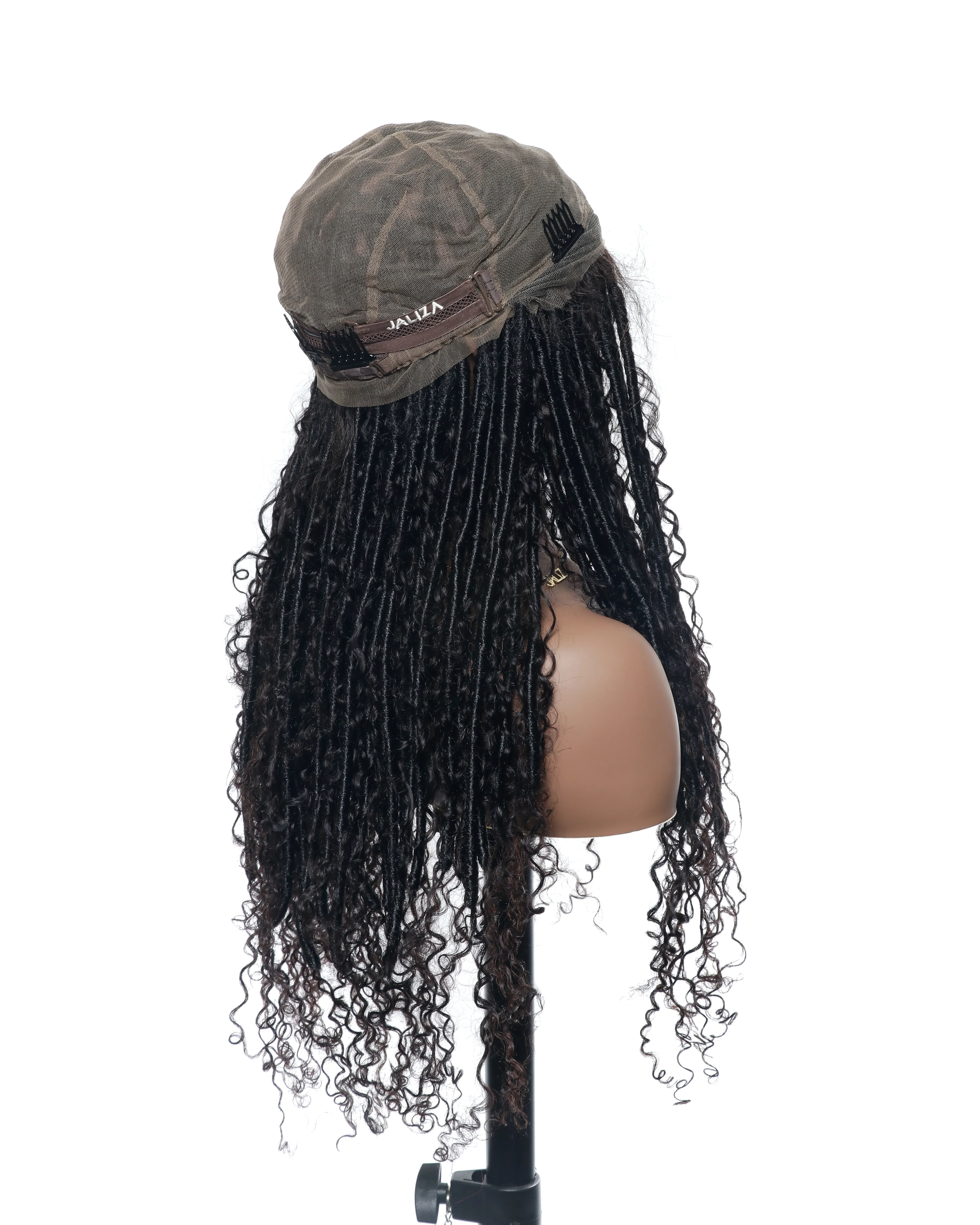 Salon-Level Knotless Boho Style Soft Locs 30” HD Full Lace Human Hair Boho Curls 80 Strands Braided Wig - Mose Wig