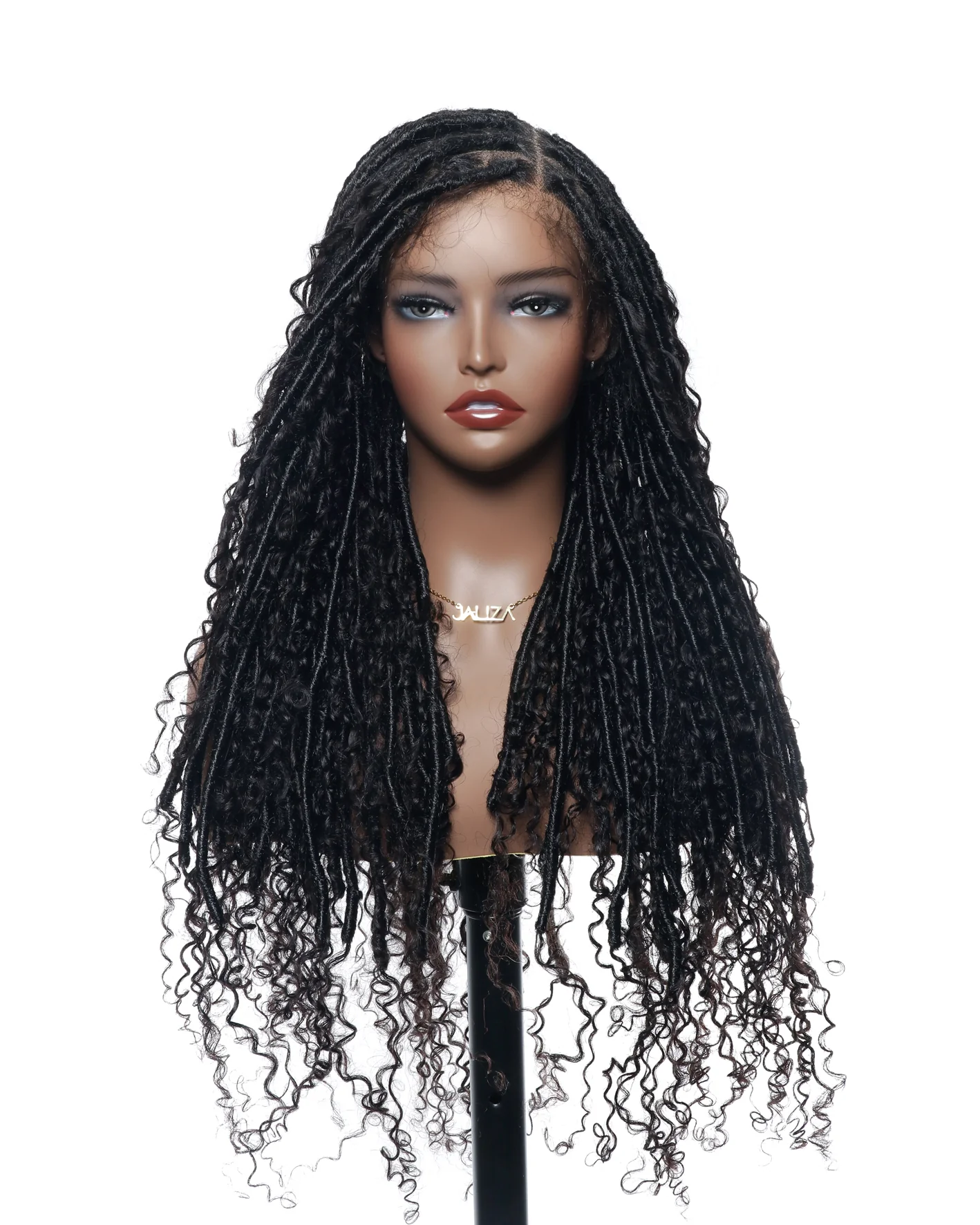 Salon-Level Knotless Boho Style Soft Locs 30” HD Full Lace Human Hair Boho Curls 80 Strands Braided Wig - Mose Wig