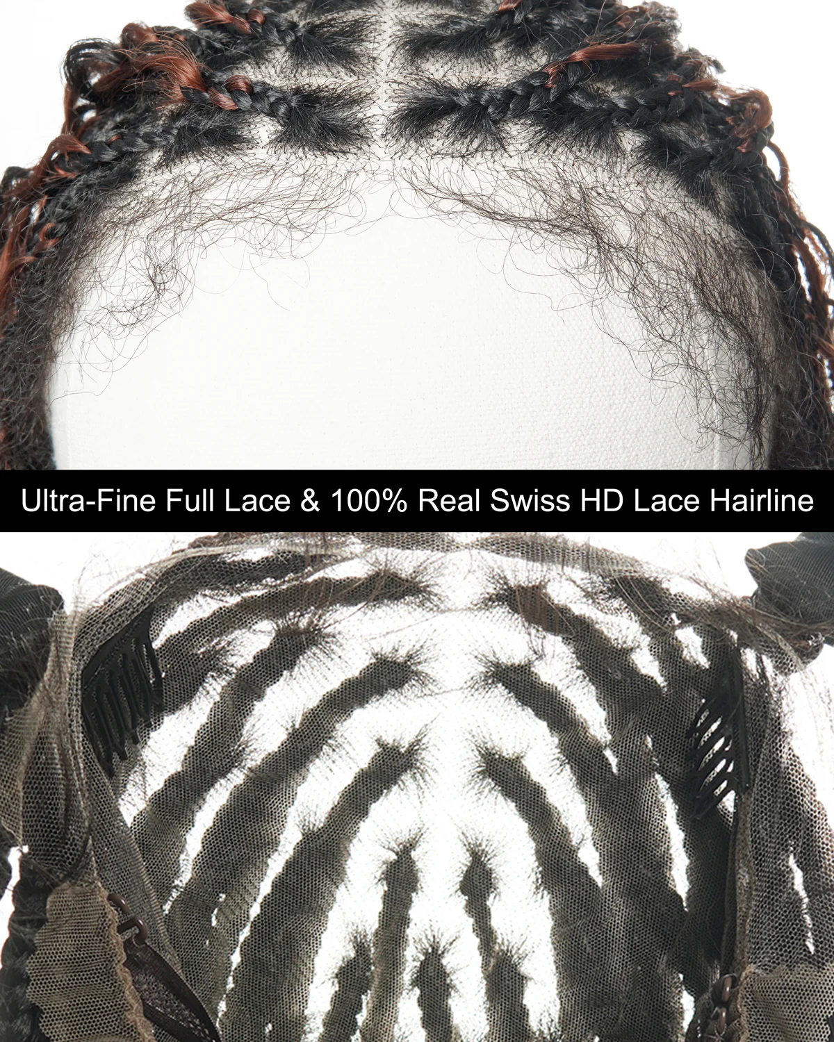 Ultra-dense 22-24“ Reddish Brown HD Full Lace Human Hair Boho Box Braided Wig 100 Strands (Scheduled to ship in 1-2 weeks) - Mose Wig