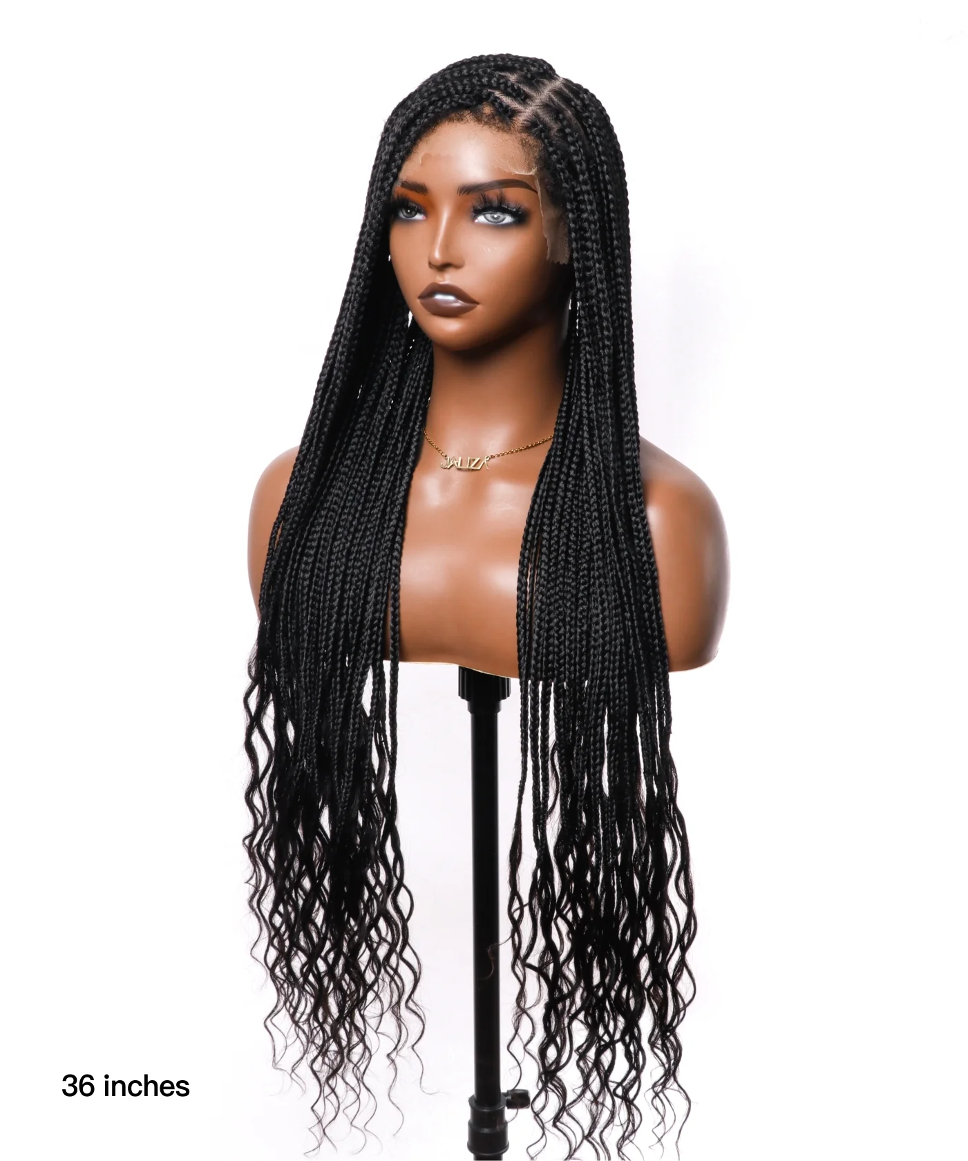 Knotless Small Box 5*7 HD Lace with Human Hair deep Curly Ends Braided Wig -104 Strands - Mose Wig