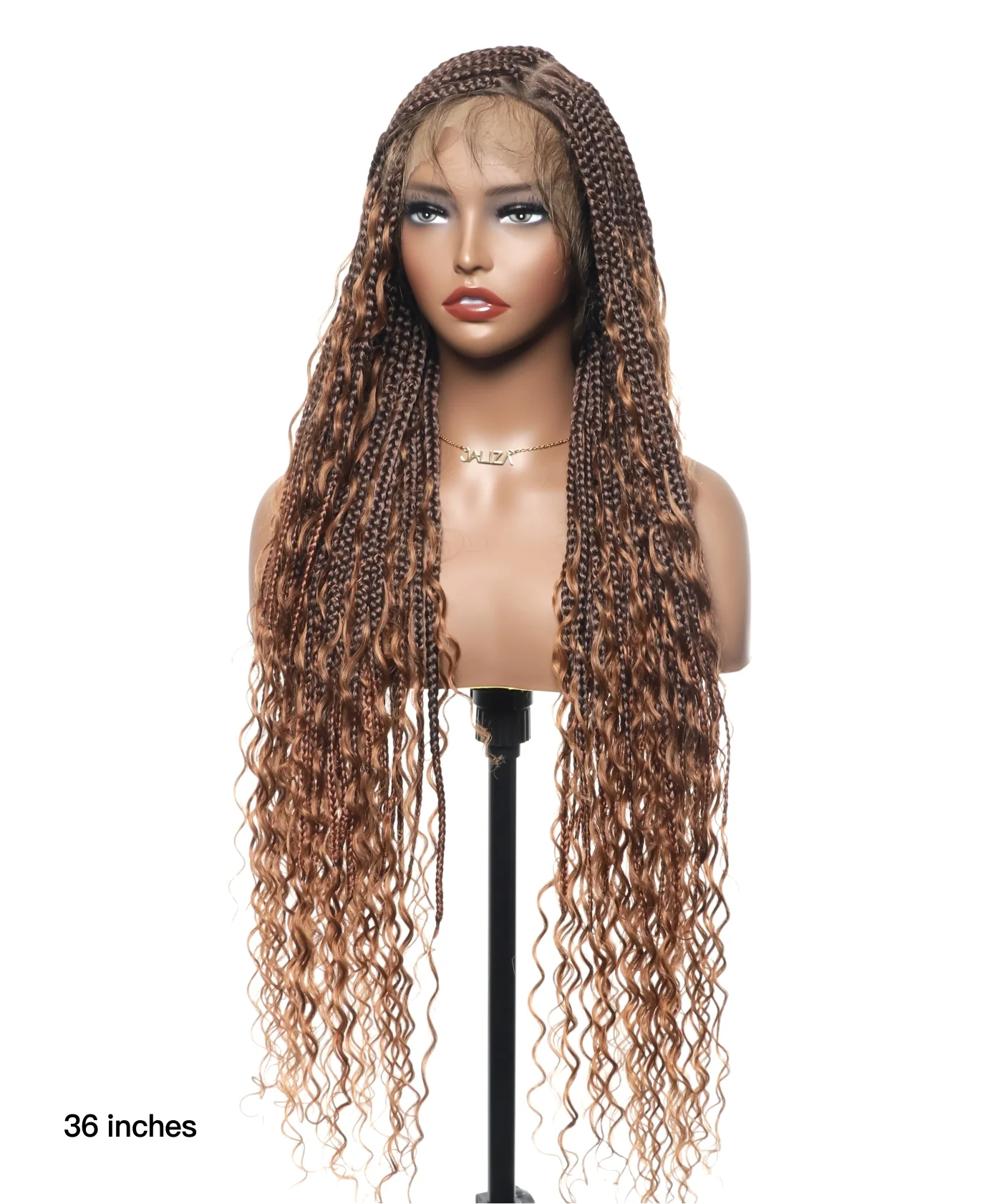 High Density Triangle Base Knotless Human Hair Boho Box Braided Wig 36