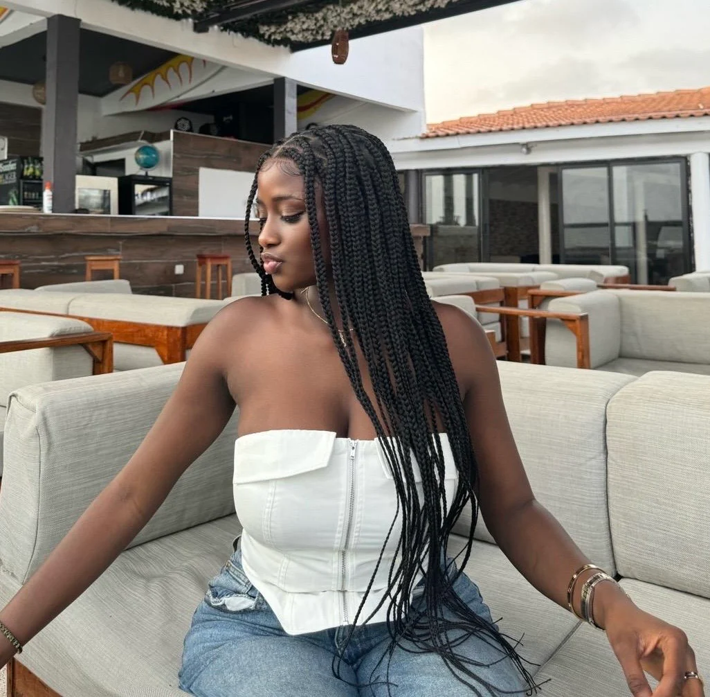 HD Lace Tangleless Human Hair Ends Knotless Small Box Full Hand-tied with Loose Curly Ends Braided Wig -100 Strands - Mose Wig