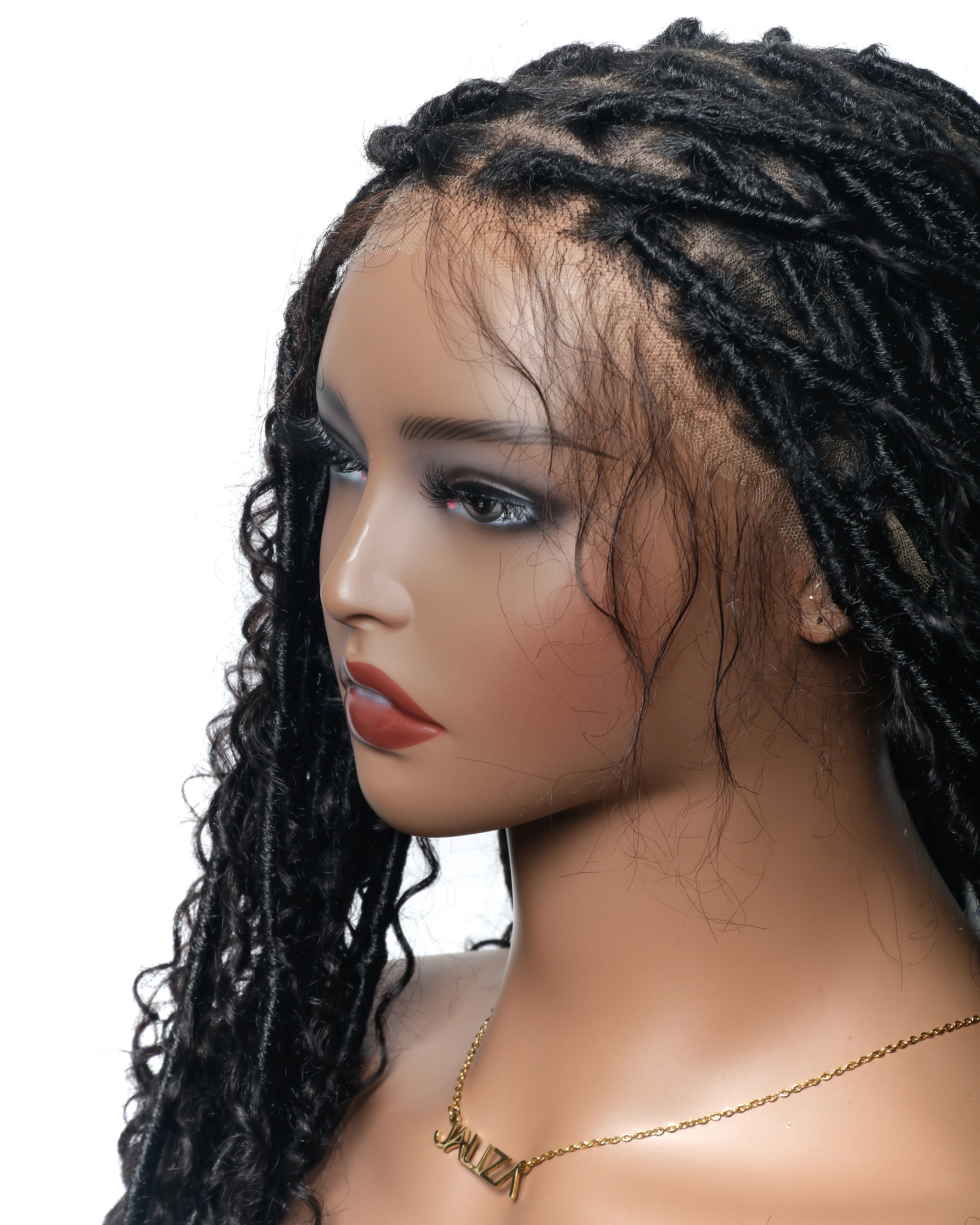 Salon-Level Knotless Boho Style Soft Locs 30” HD Full Lace Human Hair Boho Curls 80 Strands Braided Wig - Mose Wig