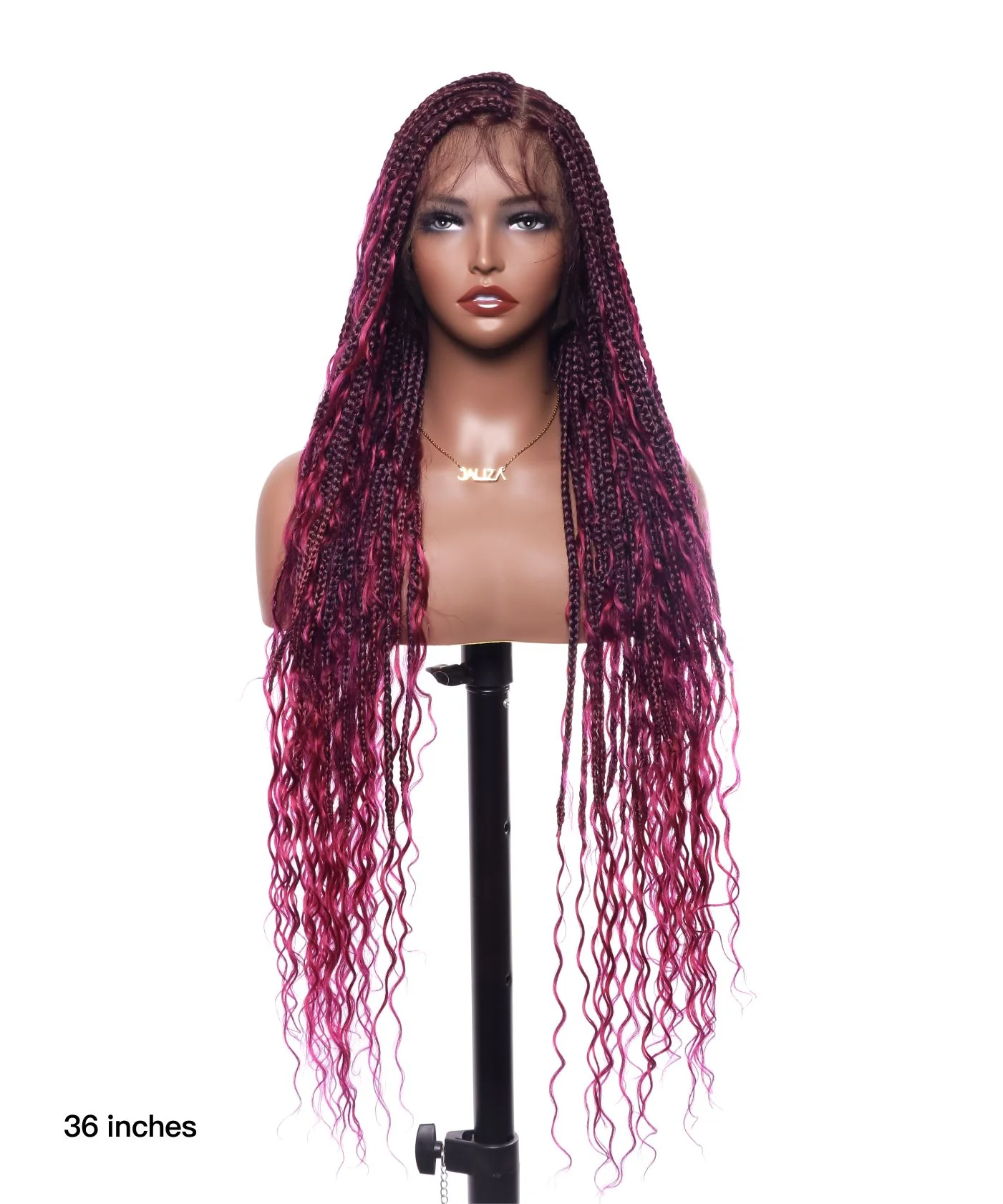 Square Base Human Hair Boho Curls Full Lace Tangleless Knotless Boho Box Braided Wig 36