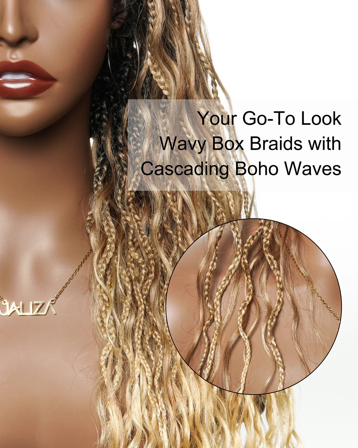 24 Inches Wavy Box Braids with Human Hair Cascading Boho Waves Boho Box Braided Wig  (Scheduled to ship in 1-2 weeks) - Mose Wig