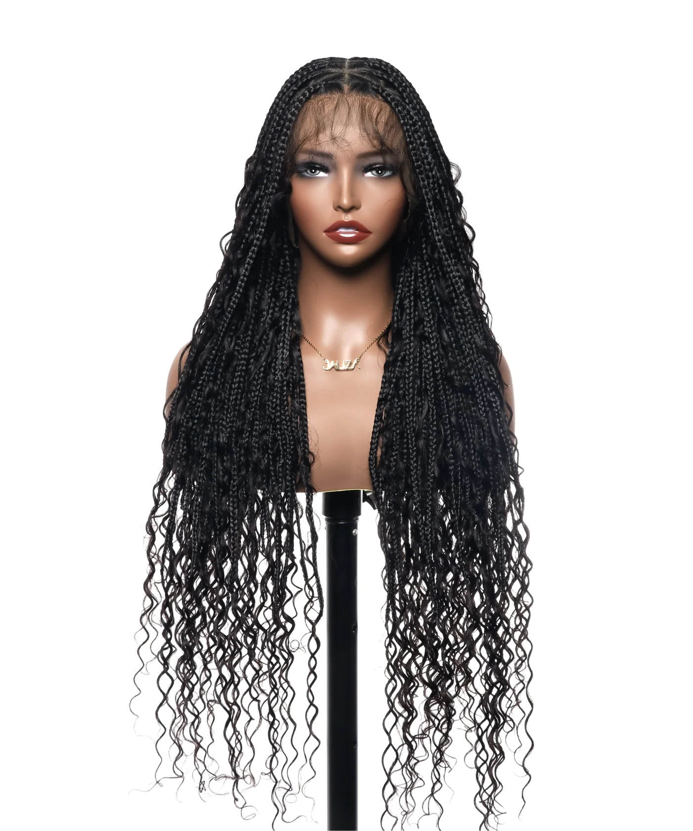 High Density Triangle Base Knotless Human Hair Boho Box Braided Wig 36