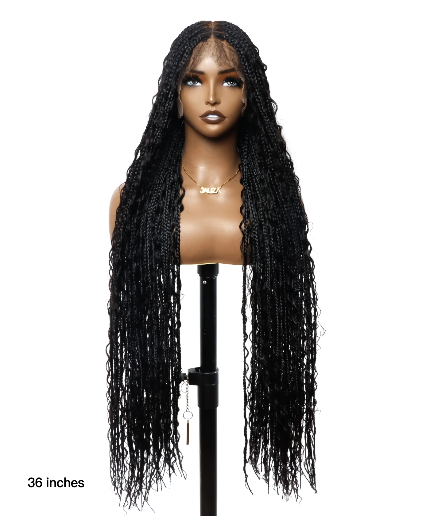 Pre Bleached Human Hair Lace Tangleless HD Knotless Boho Box Braided Wig 88 Strands - Human Hair Roots & Boho Curls & Baby Hair (Scheduled to ship in 1-2 weeks) - Mose Wig