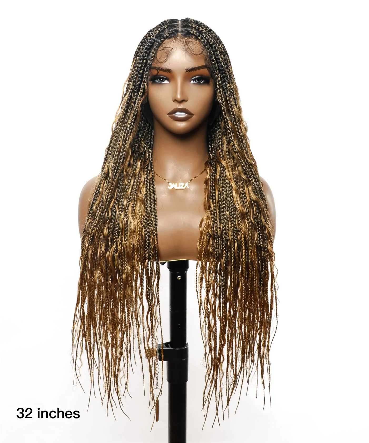 Tangleless Human Hair Boho Curls Knotless Box Braided Wig 32“ HD Lace 100 Strands - Comfort Plus / Inner Splice Stretchable Lace - Mose Wig