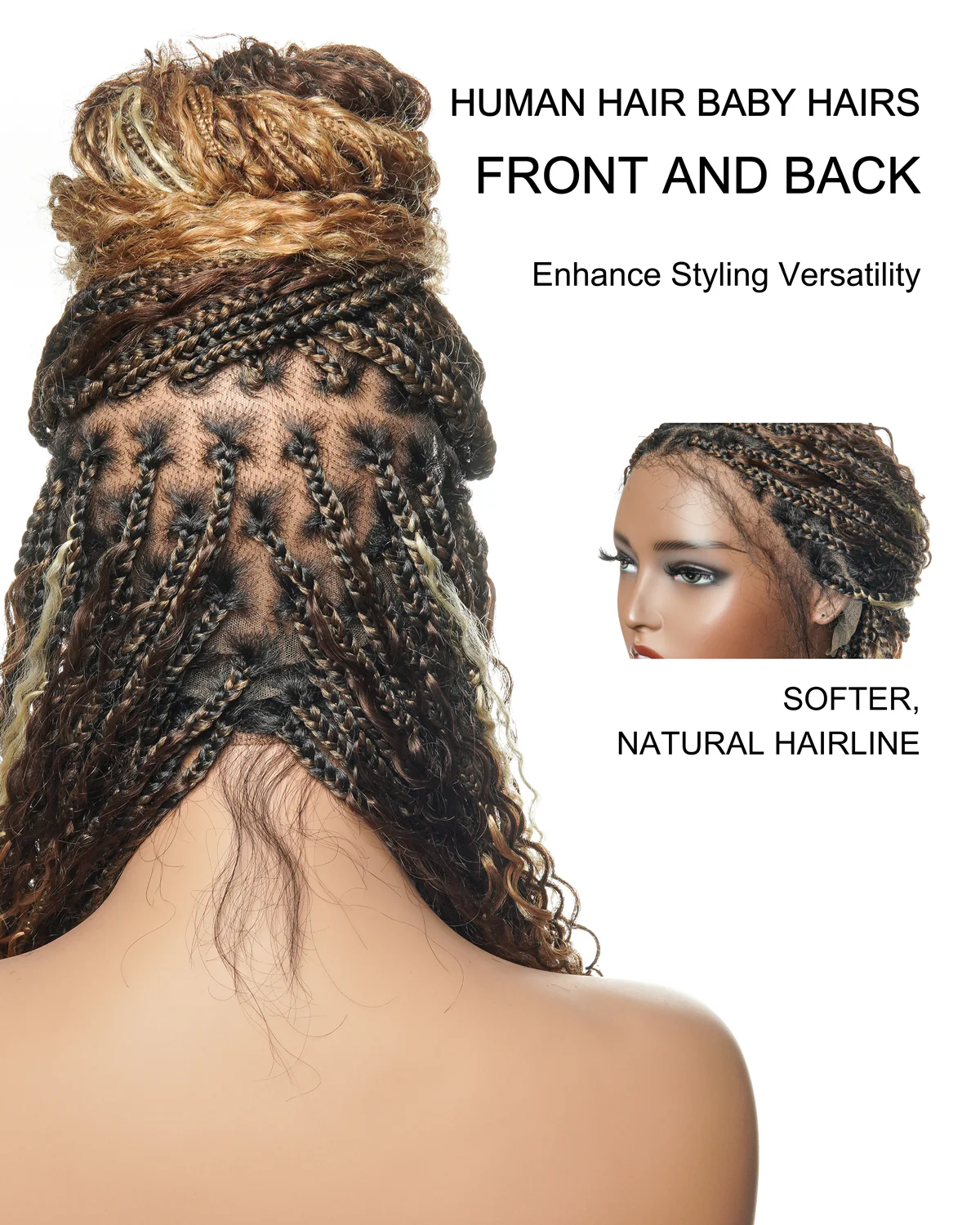 Extra Full Density HD Full Lace Blend Color 1B 30 27 613 Human Hair Boho Style Boho Box Braided Wig 100 Strands  (Scheduled to ship in 1-2 weeks) - Mose Wig