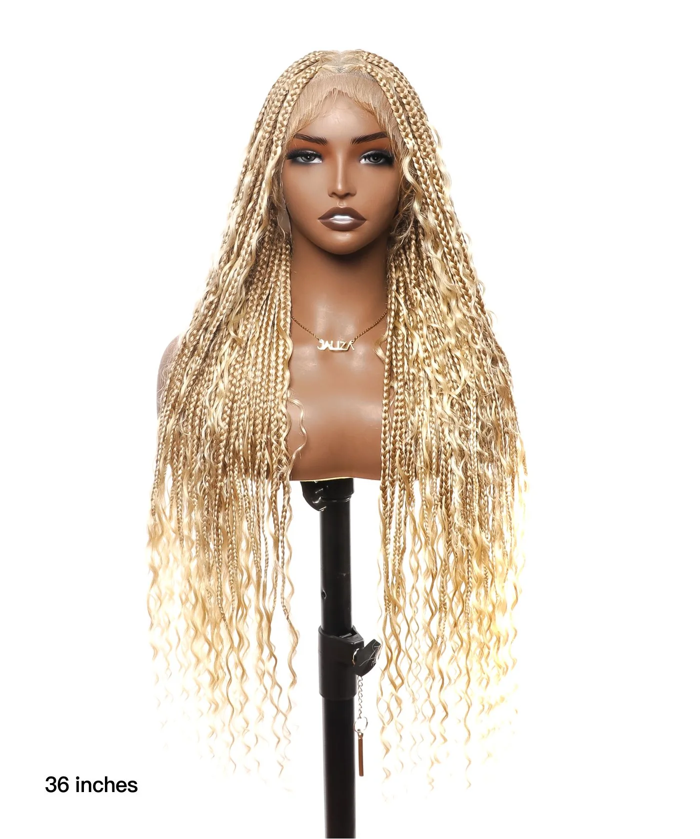 Triangle Base Full Lace Tangleless Human Hair Boho Curls Knotless Boho Box Braided Wig 36