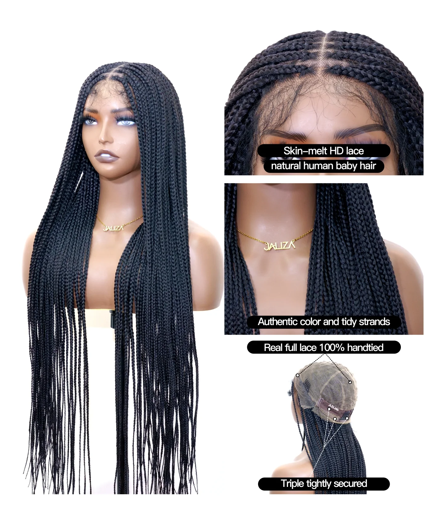 HD Lace Tangleless Human Hair Ends Knotless Small Box Full Hand-tied with Loose Curly Ends Braided Wig -100 Strands - Mose Wig