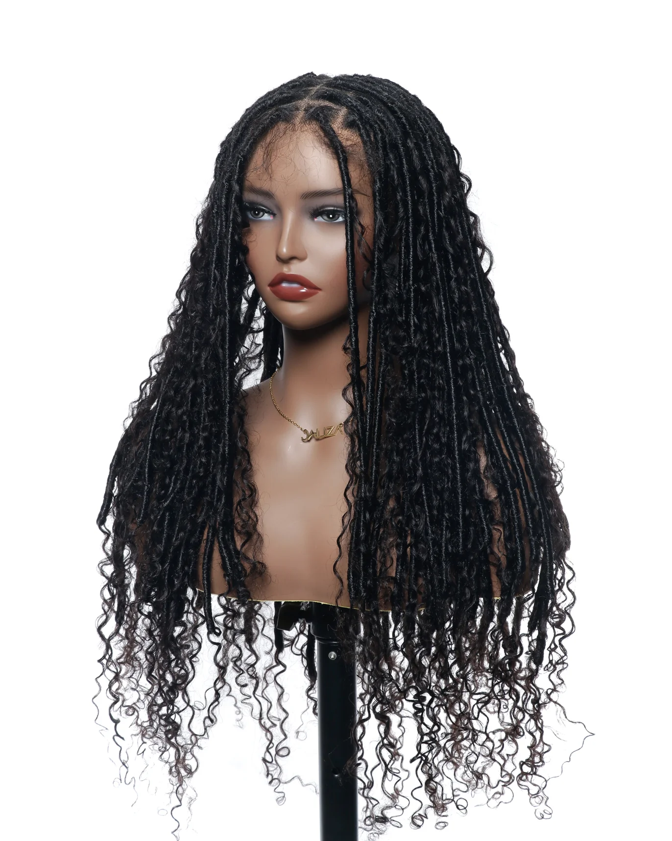 Salon-Level Knotless Boho Style Soft Locs 30” HD Full Lace Human Hair Boho Curls 80 Strands Braided Wig - Mose Wig