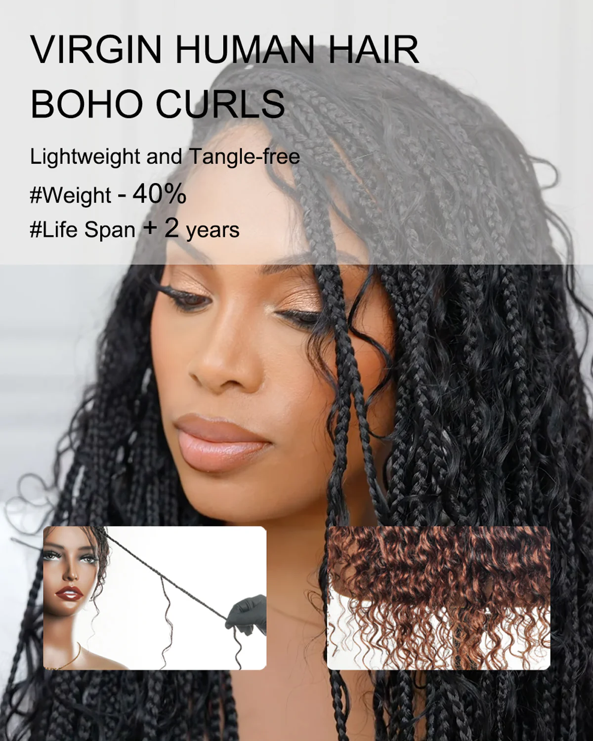 Ultra-dense 22-24“ Reddish Brown HD Full Lace Human Hair Boho Box Braided Wig 100 Strands (Scheduled to ship in 1-2 weeks) - Mose Wig