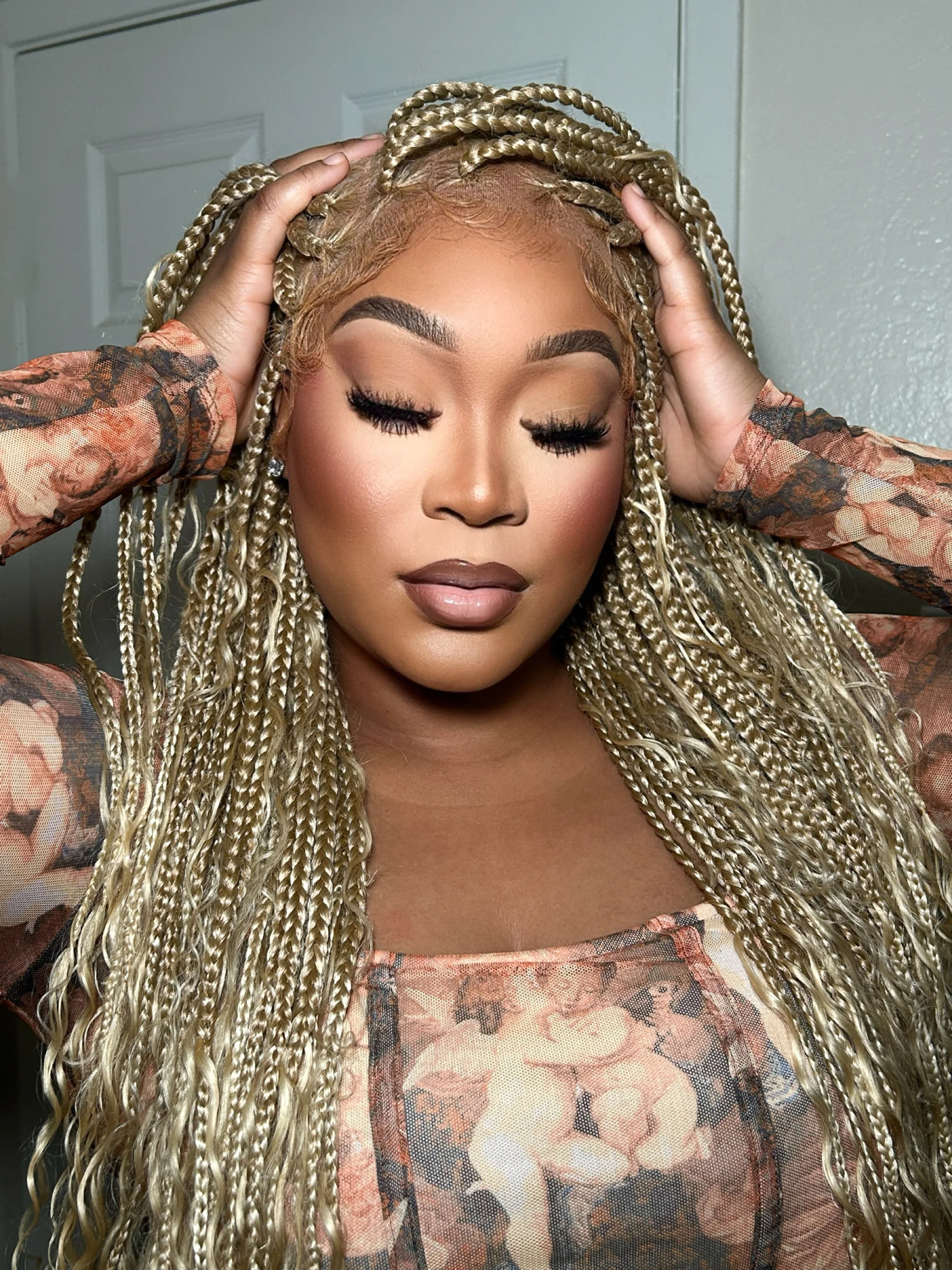 Square Base Human Hair Boho Curls Full Lace Tangleless Knotless Boho Box Braided Wig 36