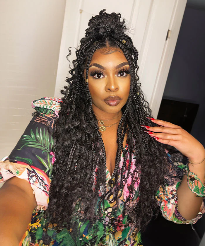 Fancivivi Boho Medium Knotless Box Braids with Curls Over Hip-Length 36