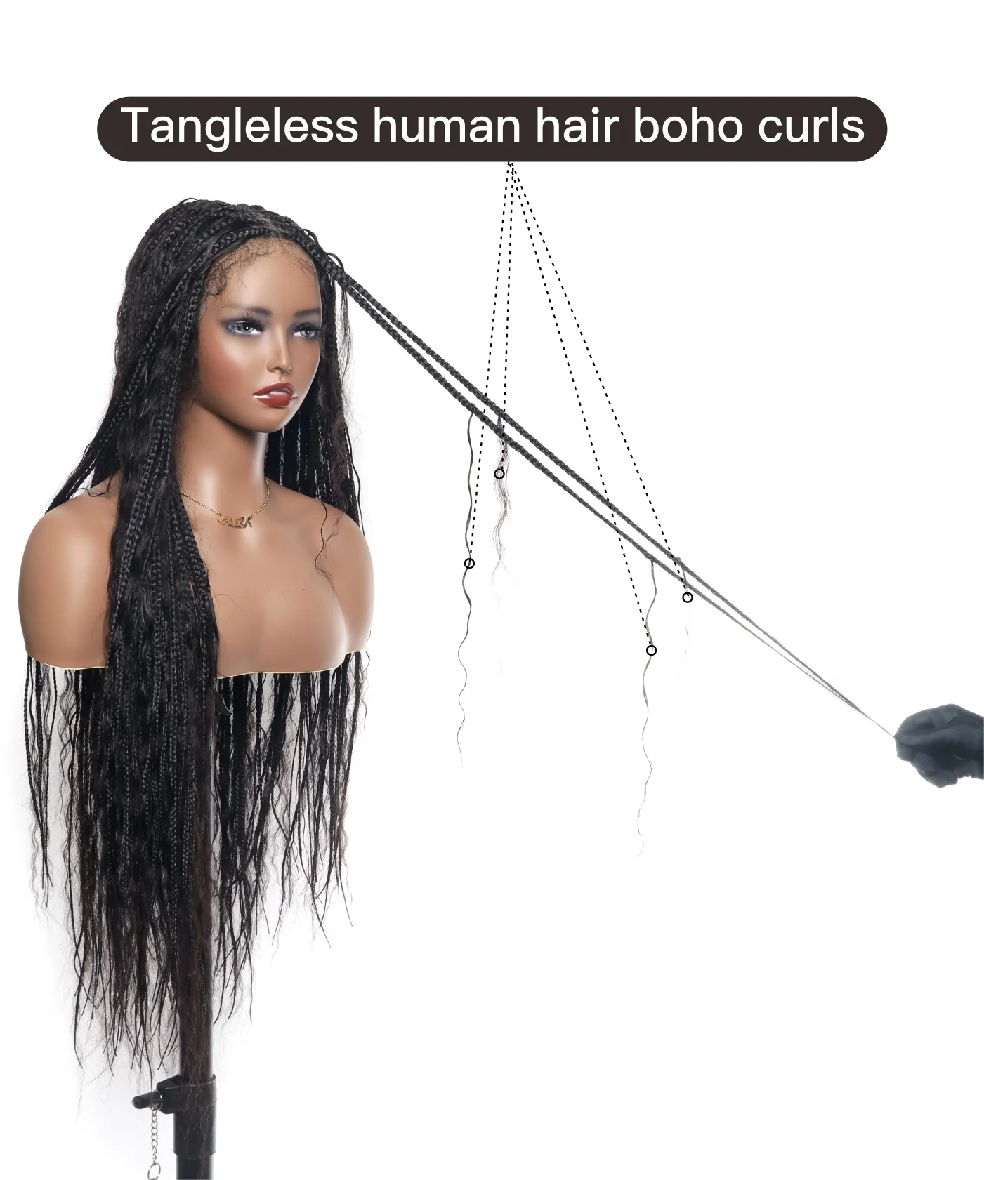 Wet & Wavy Human Hair Boho Curls HD Lace Tangleless Super High Density Knotless Boho Box Braided Wig 36