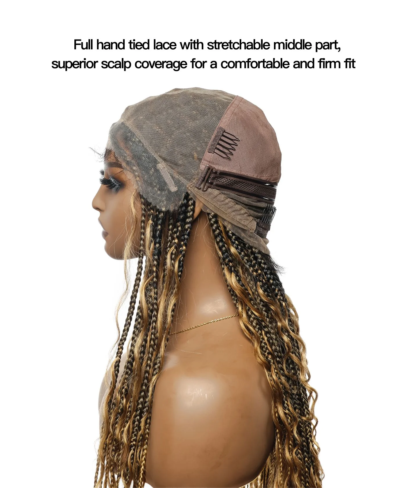 Tangleless Human Hair Boho Curls Knotless Box Braided Wig 32“ HD Lace 100 Strands - Comfort Plus / Inner Splice Stretchable Lace - Mose Wig